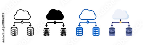 Cloud server icon set bundle. Multi style icon collection perfect for websites, apps, and presentations. Simple vector icon collection
