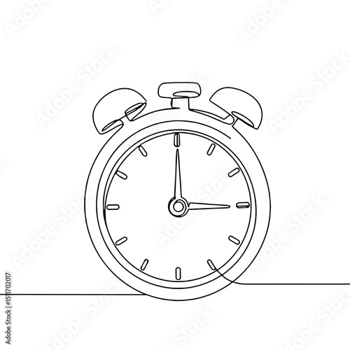 Outline of an alarm clock, time management and punctuality concept