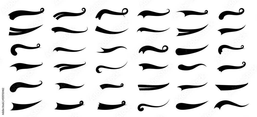 Baseball swoosh. Sports swash underline shapes set in retro style. Creative black swooshes for dynamic design elements suitable for sports branding and marketing materials.