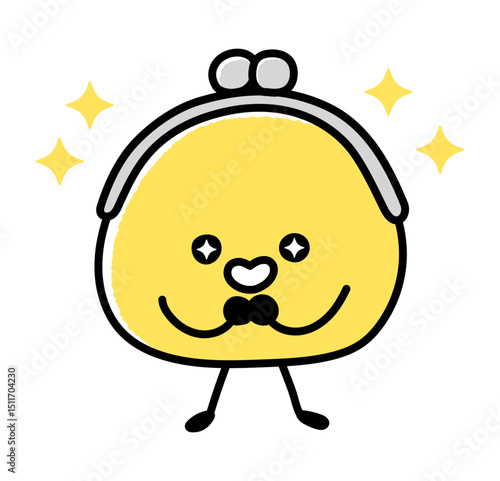 目をキラキラとさせ手を前に組んだがま口財布のキャラクター