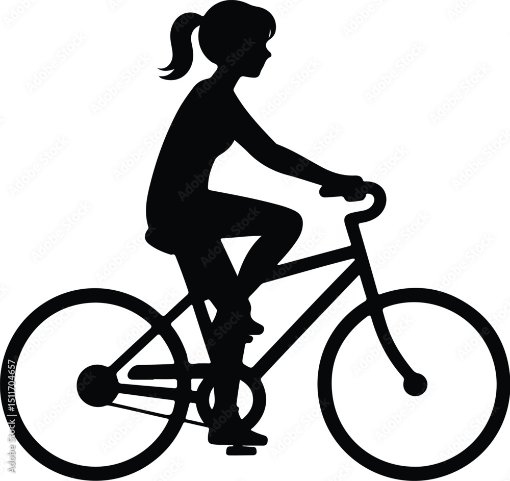Obraz premium Girl Riding Bicycle Silhouette Set – Sporty & Active Vector Pack Cycling Girl Silhouette Collection – Bike Ride Graphic Set