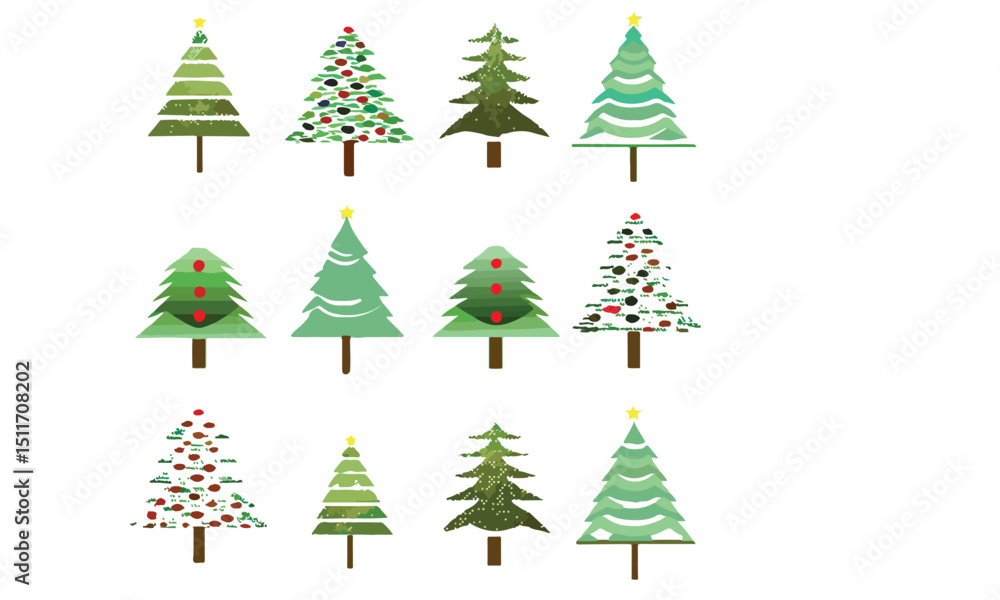 Obraz premium Christmas trees set isolated on white background. Colorful winter trees collection for holiday xmas and new year