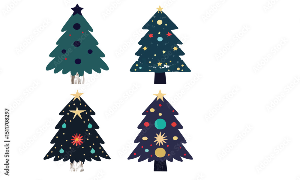 Obraz premium Christmas trees set isolated on white background. Colorful winter trees collection for holiday xmas and new year