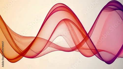 Colorful abstract fabric waves in shades of orange, pink, and purple create sense of movement and elegance, blending soft gradients for dreamy visual experience.