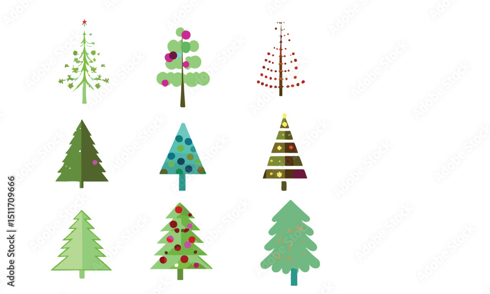 Obraz premium Christmas trees set isolated on white background. Colorful winter trees collection for holiday xmas and new year
