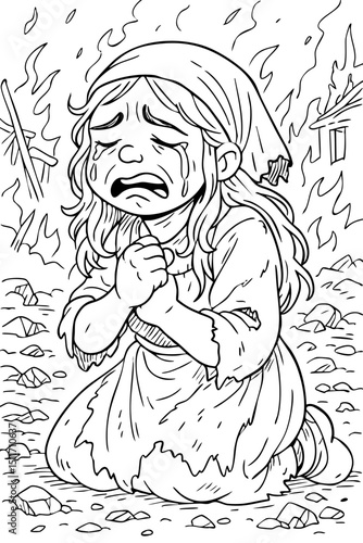 Crying Child in War-Torn Village