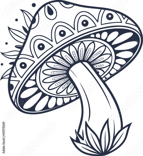 Ornate mandala design psychedelic mushroom illustration
