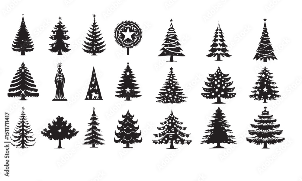 Obraz premium Christmas trees set isolated on white background. Colorful winter trees collection for holiday xmas and new year