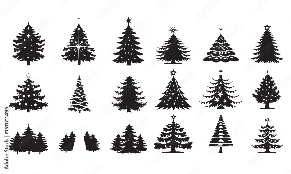 Obraz premium Christmas trees set isolated on white background. Colorful winter trees collection for holiday xmas and new year