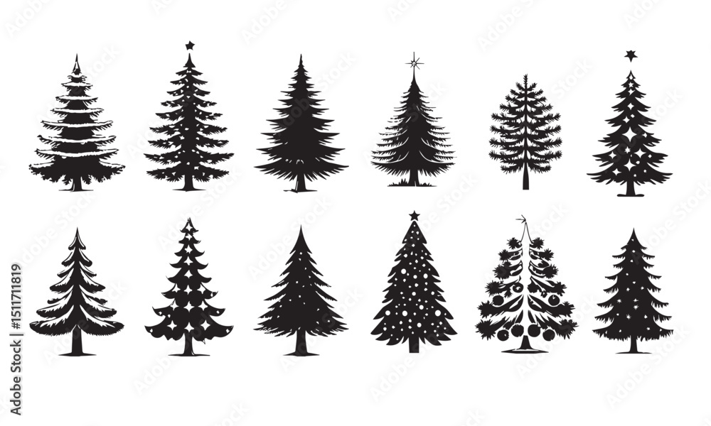 Obraz premium Christmas trees set isolated on white background. Colorful winter trees collection for holiday xmas and new year