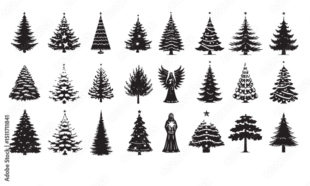 Obraz premium Christmas trees set isolated on white background. Colorful winter trees collection for holiday xmas and new year