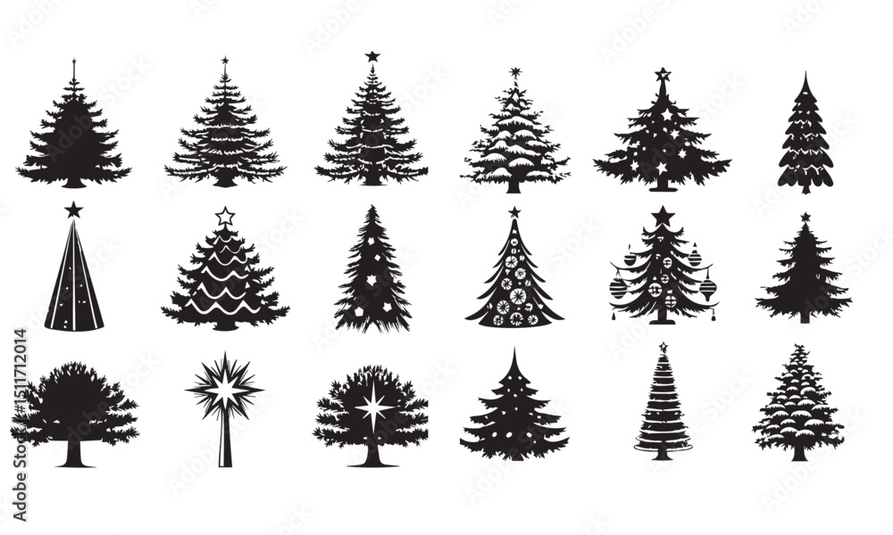 Obraz premium Christmas trees set isolated on white background. Colorful winter trees collection for holiday xmas and new year