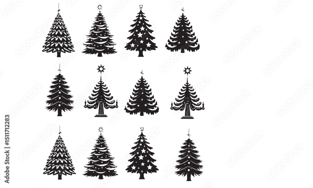 Fototapeta premium Christmas trees set isolated on white background. Colorful winter trees collection for holiday xmas and new year
