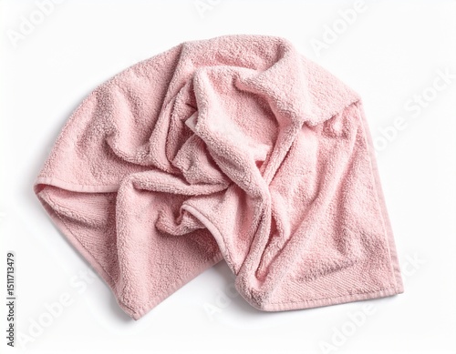 Crumpled pink towel isolated on white background