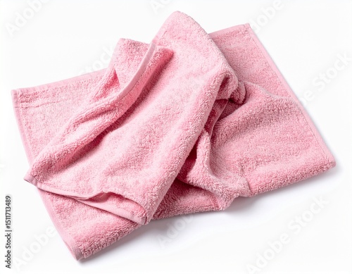 Crumpled pink towel isolated on white background
