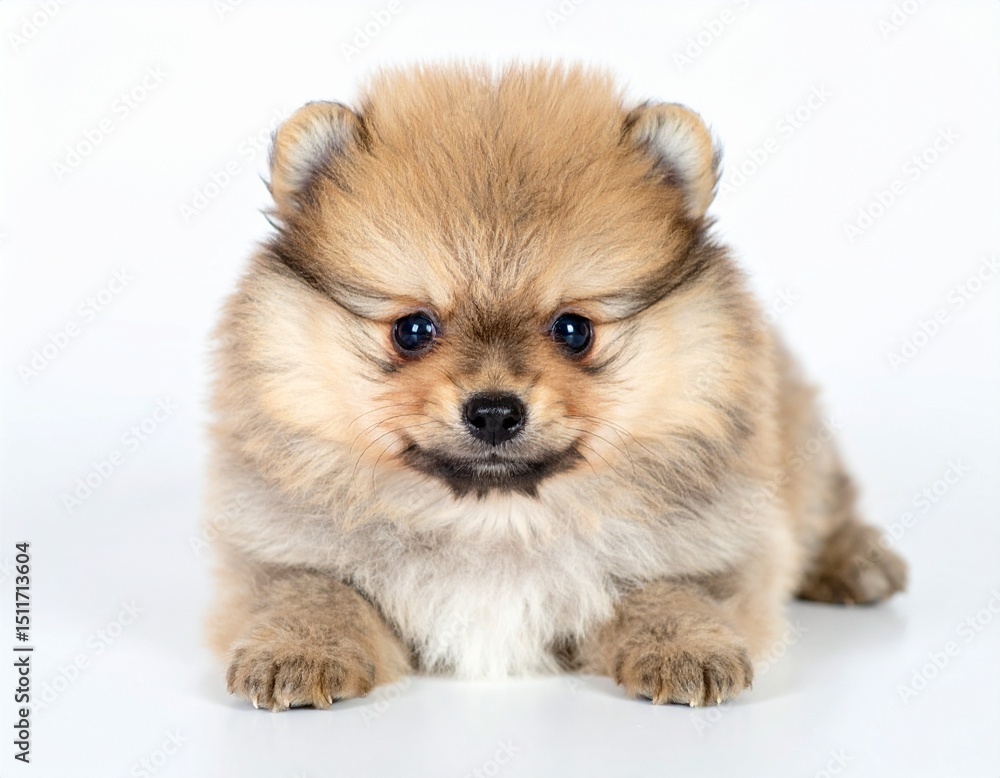 Obraz premium Cute fluffy puppy isolated on white background 