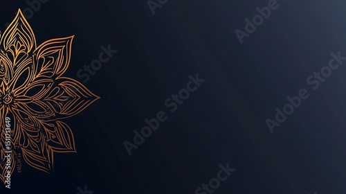Golden mandala design on navy background