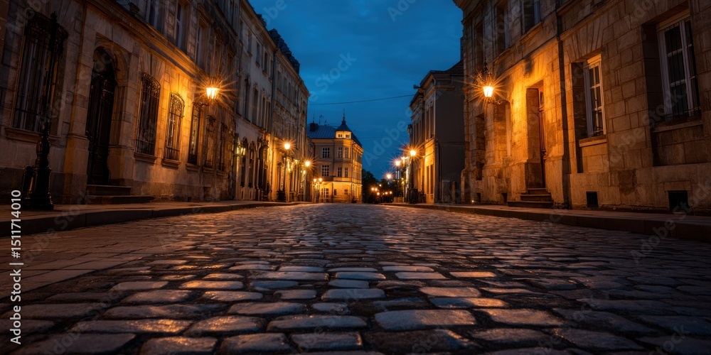 Fototapeta premium Cobblestone street at twilight