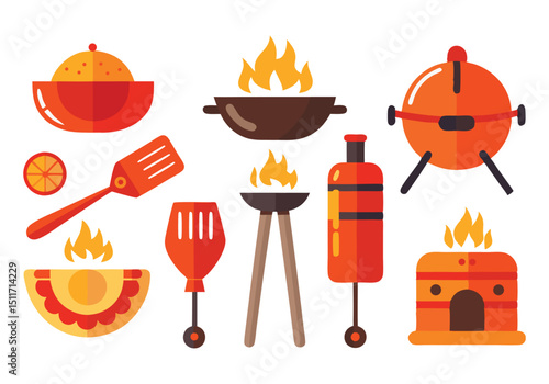 Vibrant Flat Icon Set Barbecue & Grilling Essentials