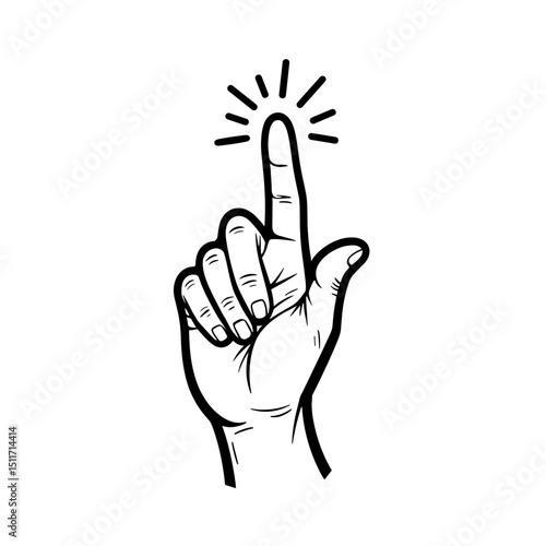 Finger pressing deploy button in line art style, clarity and precision