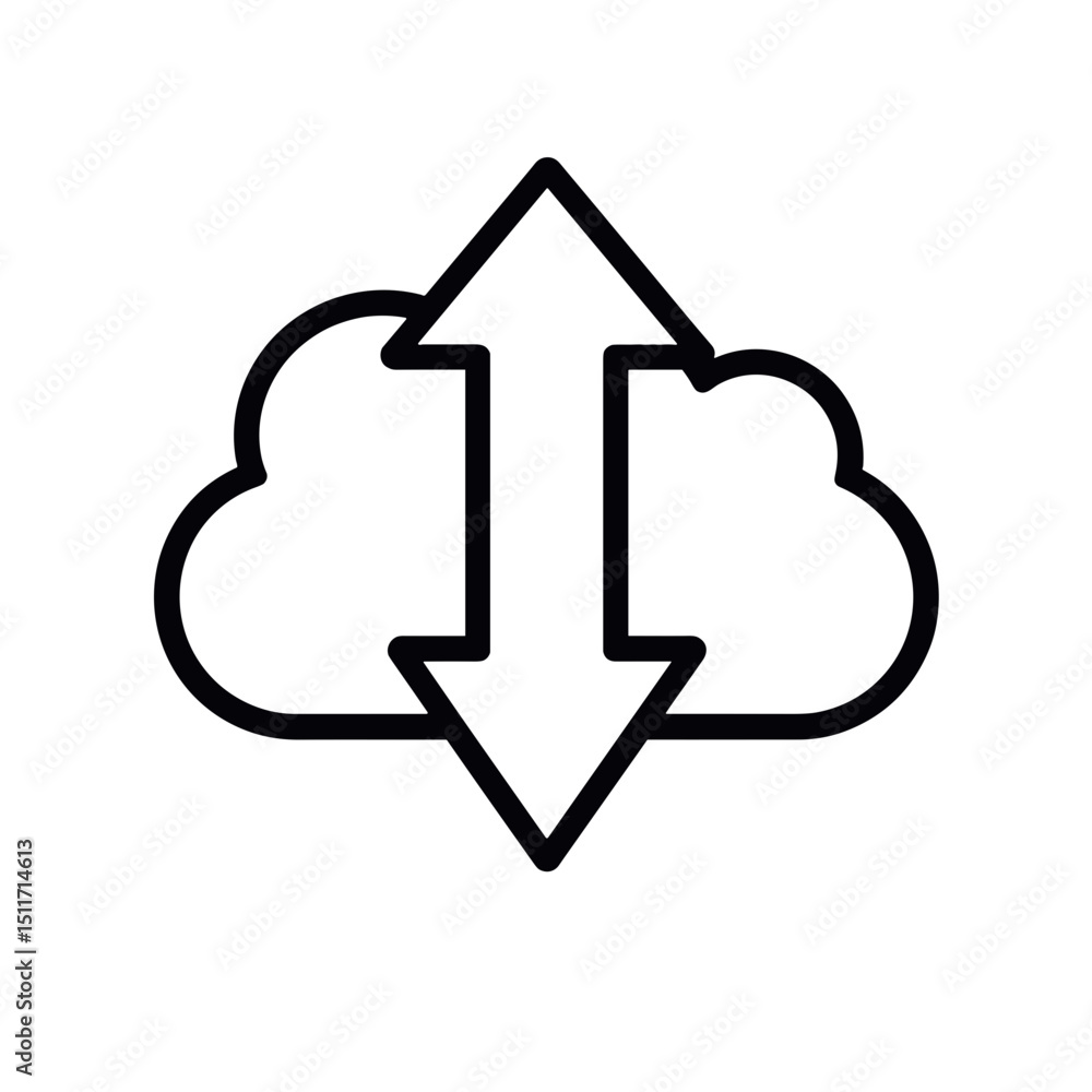 Minimalistic line art of cloud with arrows indicating upload/download, clarity Minimalistic line art of cloud with arrows indicating upload/download, clarity