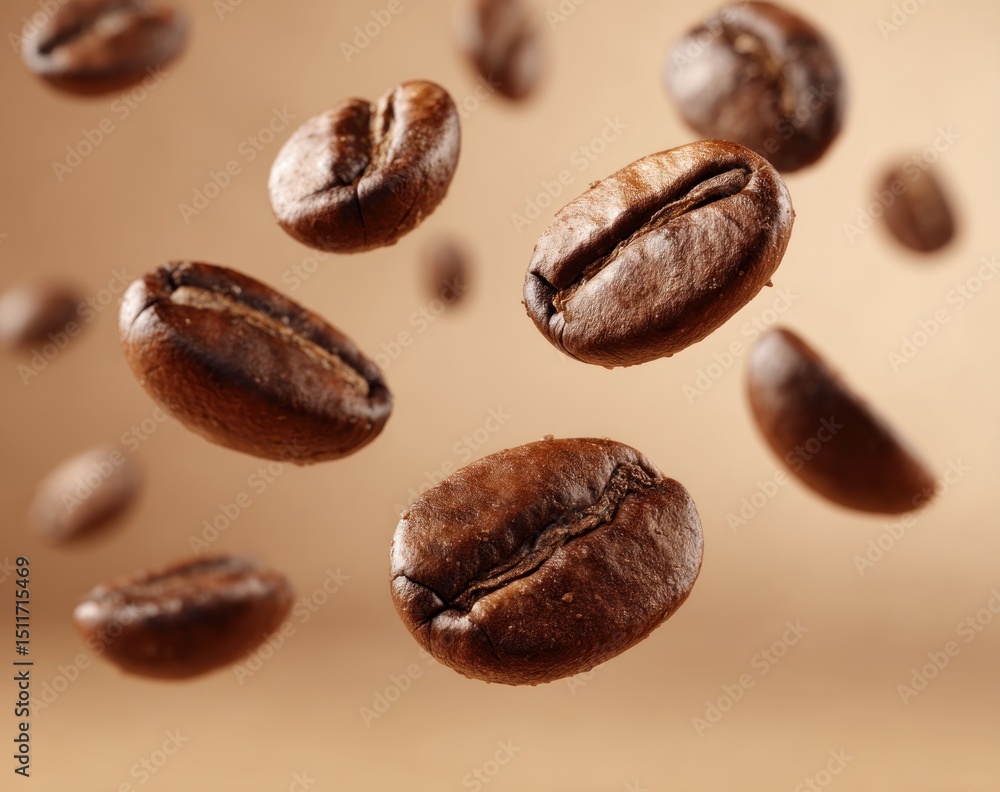 Coffee beans in mid-air Coffee beans in mid-air