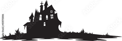 Spooky Halloween Haunted House Silhouette Illustration