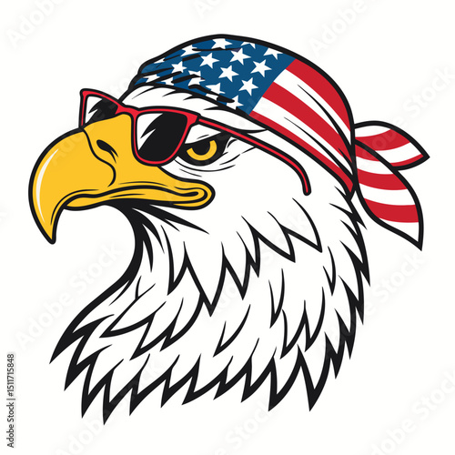 Eagle with american flag bandana and sunglasses graphic