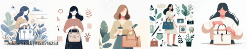 vector of a woman carrying a bag