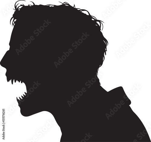 Silhouette of a Man with Ferocious Open Mouth