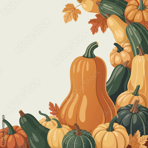Autumn harvest pumpkins and gourds background