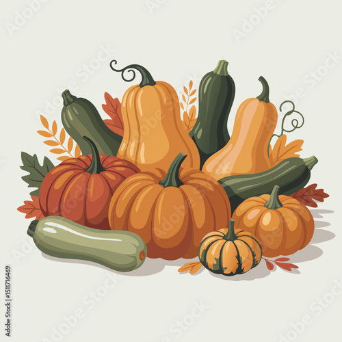 Autumn harvest pumpkins and squash collection