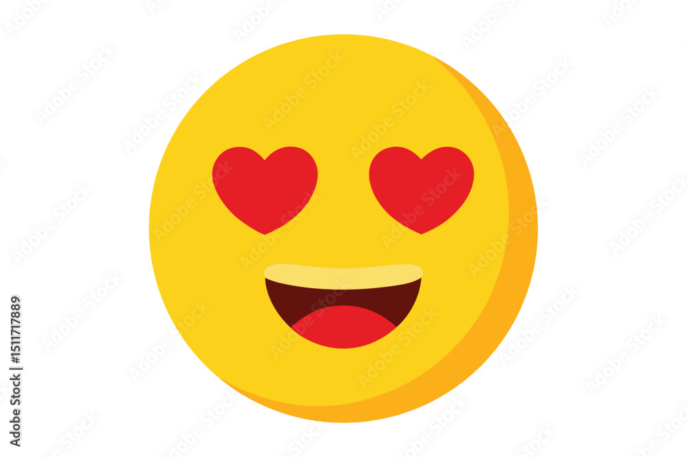 Fototapeta premium Cute yellow emoji face with red heart eyes