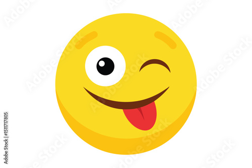 Playful one eyed winking yellow emoji vector graphic