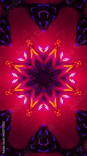 Red Blue Neon Motion Background Vj Loop. Vertical looped video. 3D rendering