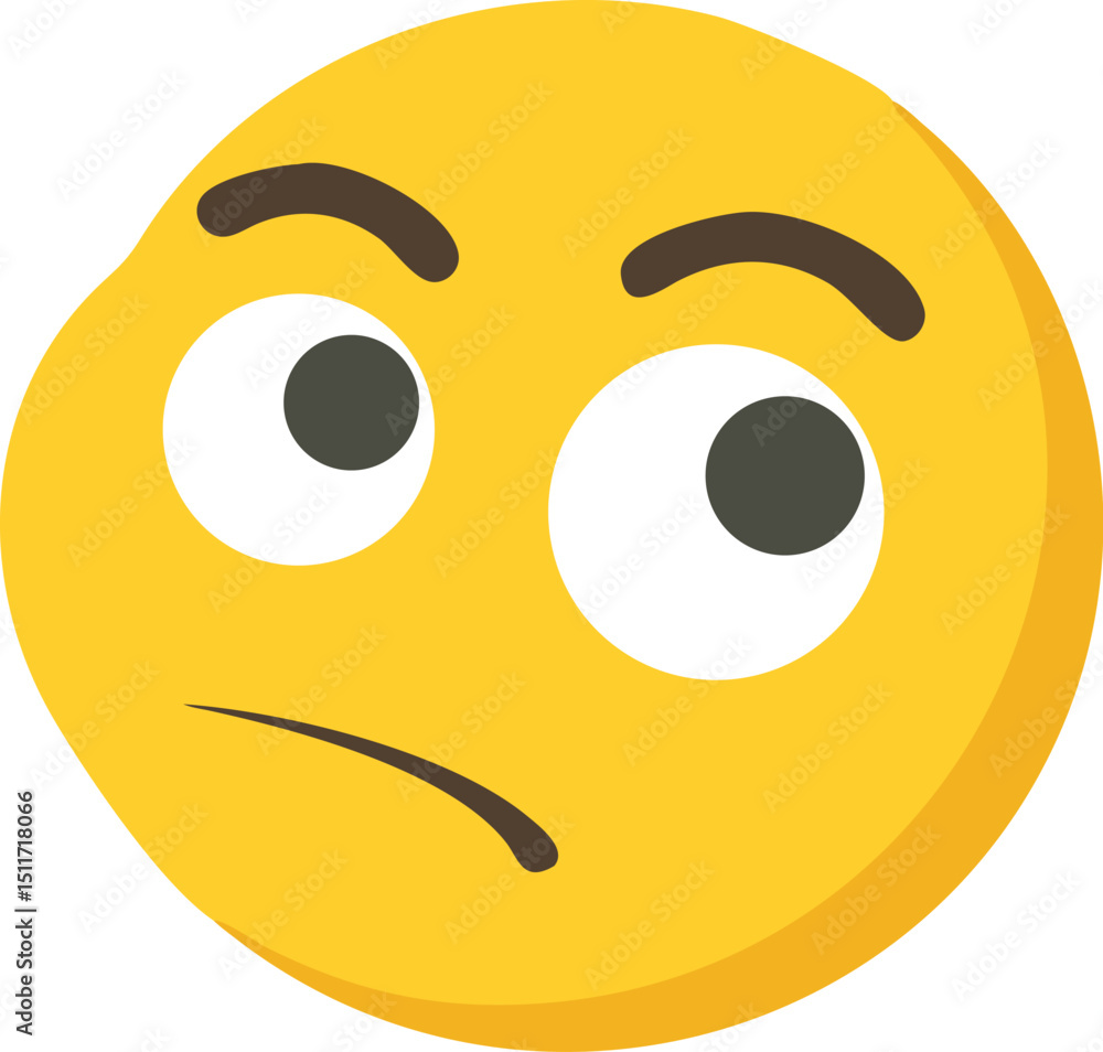 Fototapeta premium Skeptical yellow emoji with raised eyebrow vector illustration