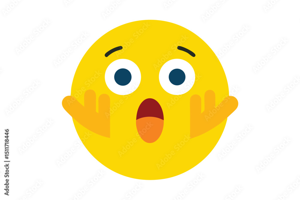 Fototapeta premium Surprised yellow emoji covering mouth with hand