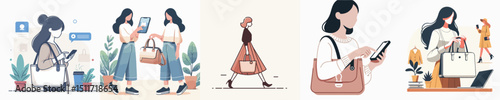 vector of a woman carrying a bag