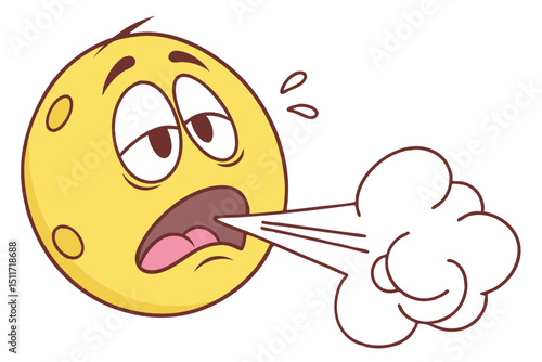 Tired yellow emoji with puff of air vector illustration