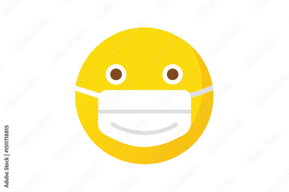 Fototapeta premium Yellow emoji face wearing a medical mask