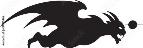 Stylized Black Silhouette of a Flying Demon Creature