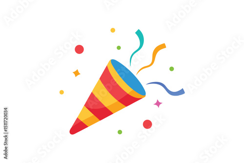 Colorful party popper with confetti and streamers