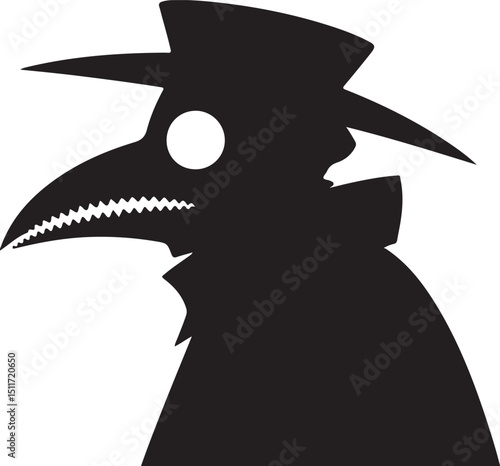 Silhouette of a Plague Doctor in Profile View