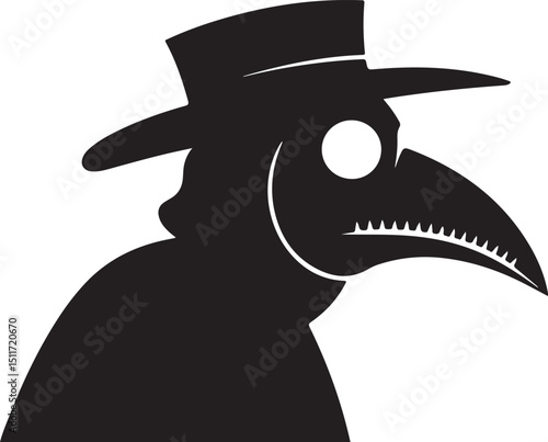 Black and White Plague Doctor Silhouette Illustration