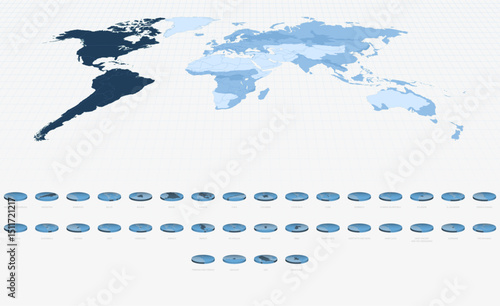 American Country Maps in Circular Isometric Style, Blue Tone.