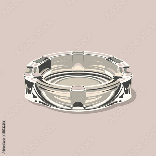 Stylized illustration of a shiny metallic ashtray on light background