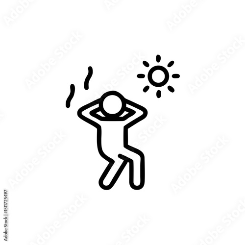 Simple line drawing of person sweating under sun  