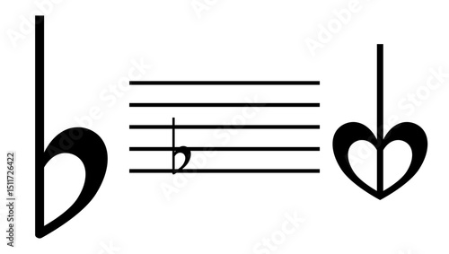 The music flat symbol, black isolated silhouette
