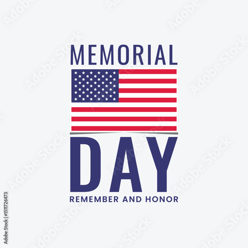 Minimal Memorial Day design with flag and white background.