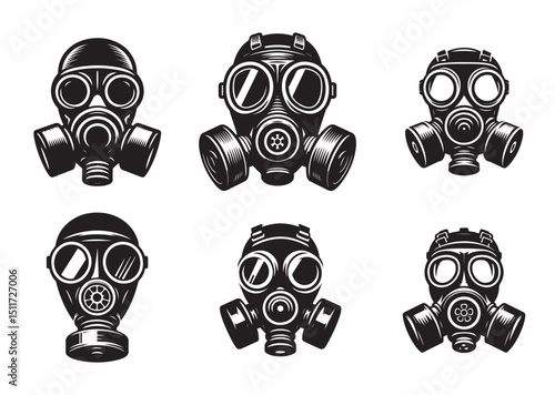 Gas Mask Silhouette Vector Set